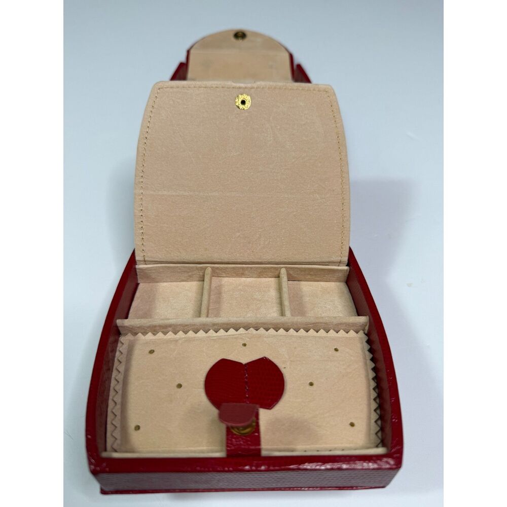 Vintage Red Lizard Embossed Jewelry Train Case Vanity Box Mirror Gold Tone EUC - Picture 13 of 13